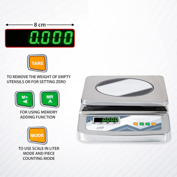 Weight Capacity 30kg x 1g Stainless Steel Digital Weighing Machine Scale with Front and Back Double Display for Kirana Shop, Kitchen and Commercial Purposes - Image 4