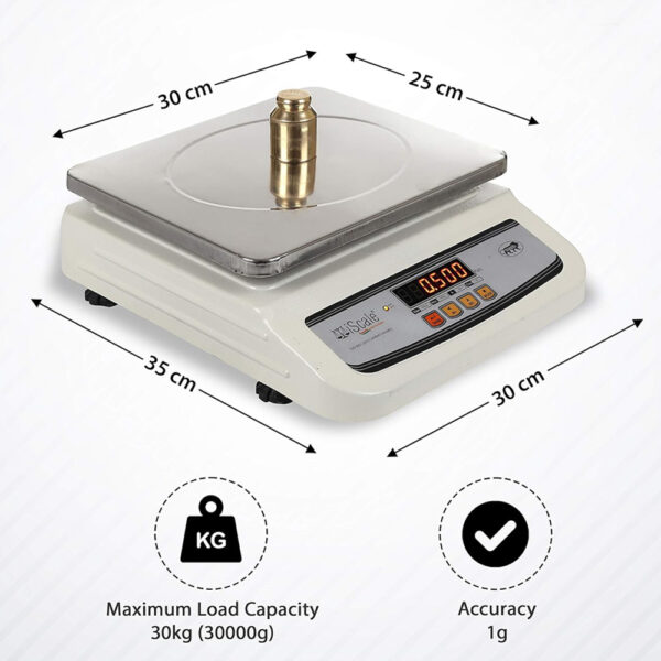 Metal Body Weight Scale | Weight Capacity 30kg x 1g Stainless Steel Digital Weighing Machine Scale with Front and Back Double Display for Kirana Shop, Kitchen and Commercial Purposes - Image 4