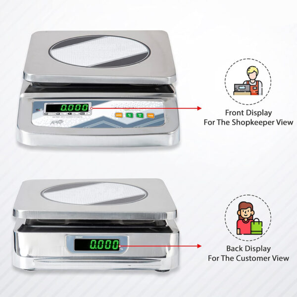 Weight Capacity 30kg x 1g Stainless Steel Digital Weighing Machine Scale with Front and Back Double Display for Kirana Shop, Kitchen and Commercial Purposes - Image 10