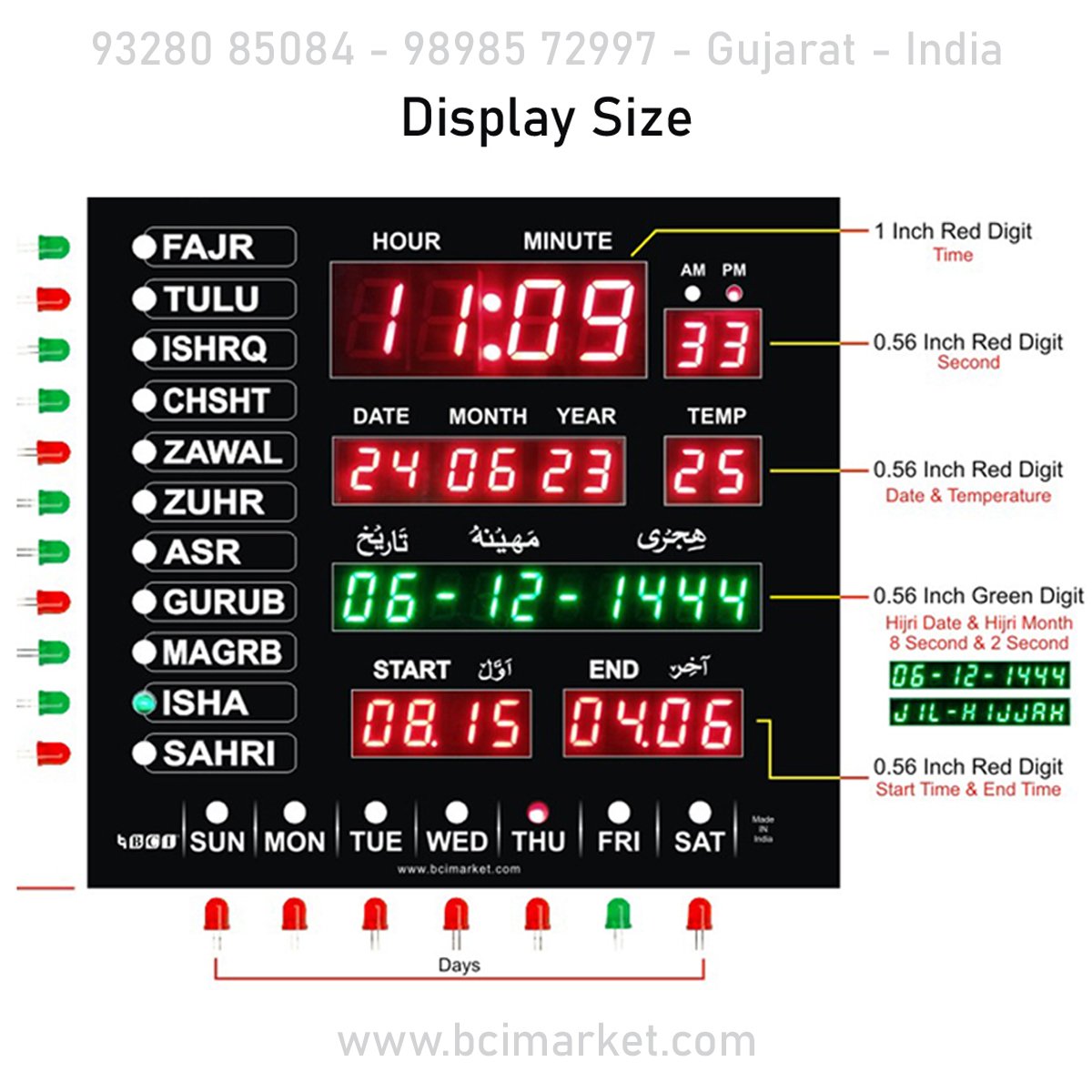 BCI Electronics : Azan Time Calendar Clock with Hijri Date – Month For Home & Office ( Special For Masturat – Ladies Namaz Time Home Clock) With Bluetooth - Image 5